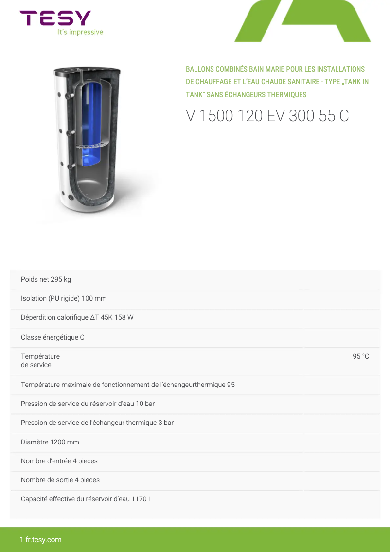 Page 1 de la notice Manuel utilisateur Tesy V 1500 120 EV 300 55 C