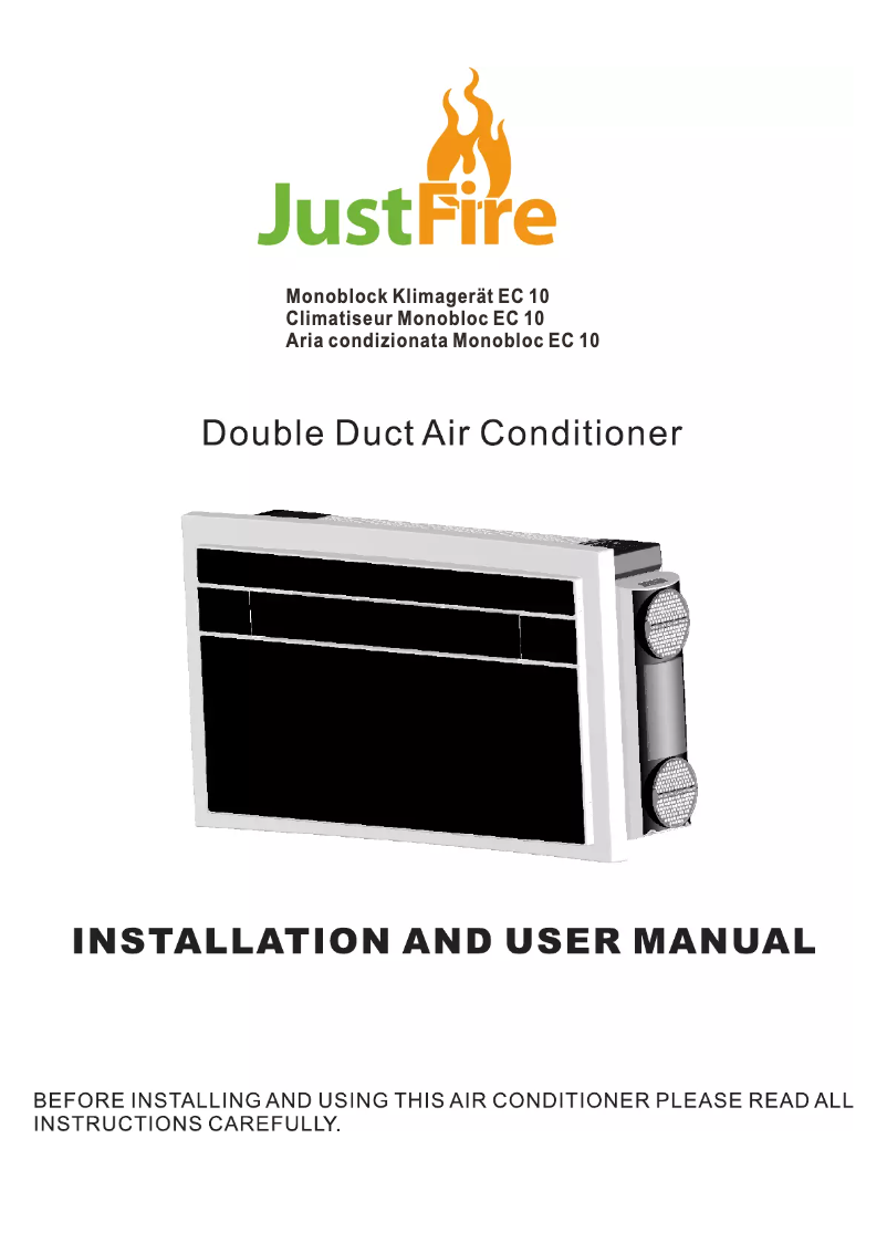 Page 1 de la notice Manuel utilisateur Just Fire EC10 Double Duct Airco