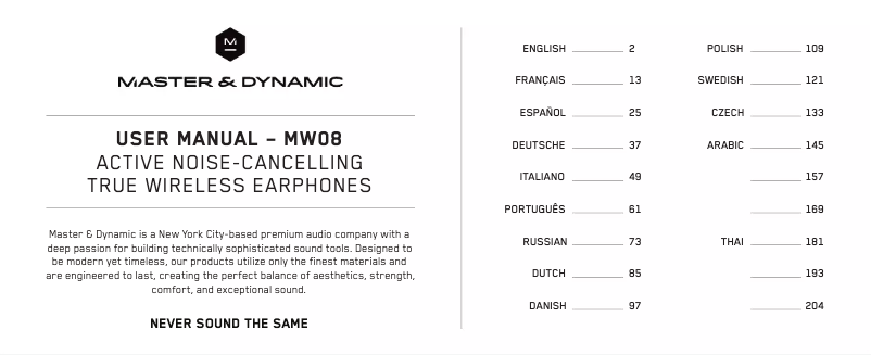 Page n°1 - Manuel utilisateur Master & Dynamic MW08