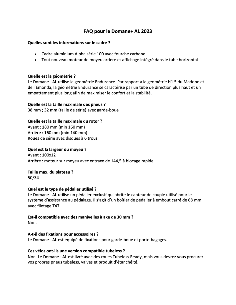 Page 1 de la notice FAQ Trek Domane+ AL