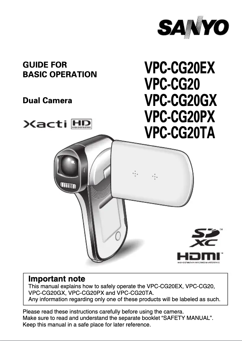 Page n°1 - Manuel utilisateur Sanyo Xacti VPC-CG20PX