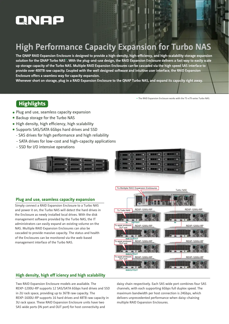 Page 1 de la notice Fiche technique QNAP REXP-1600U-RP