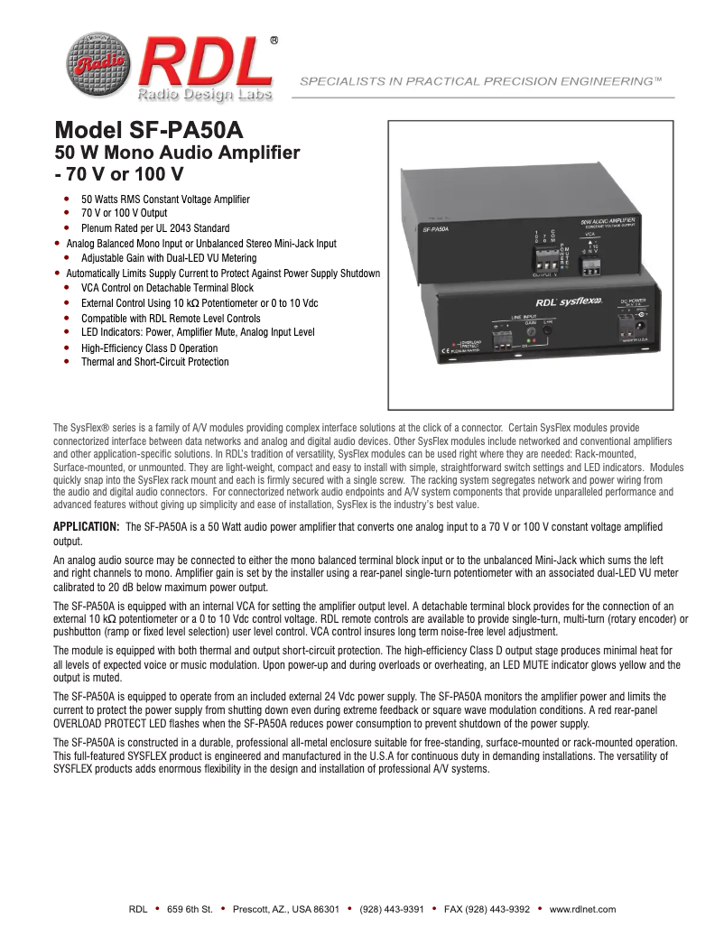 Page 1 de la notice Manuel utilisateur RDL SF-PA50AX