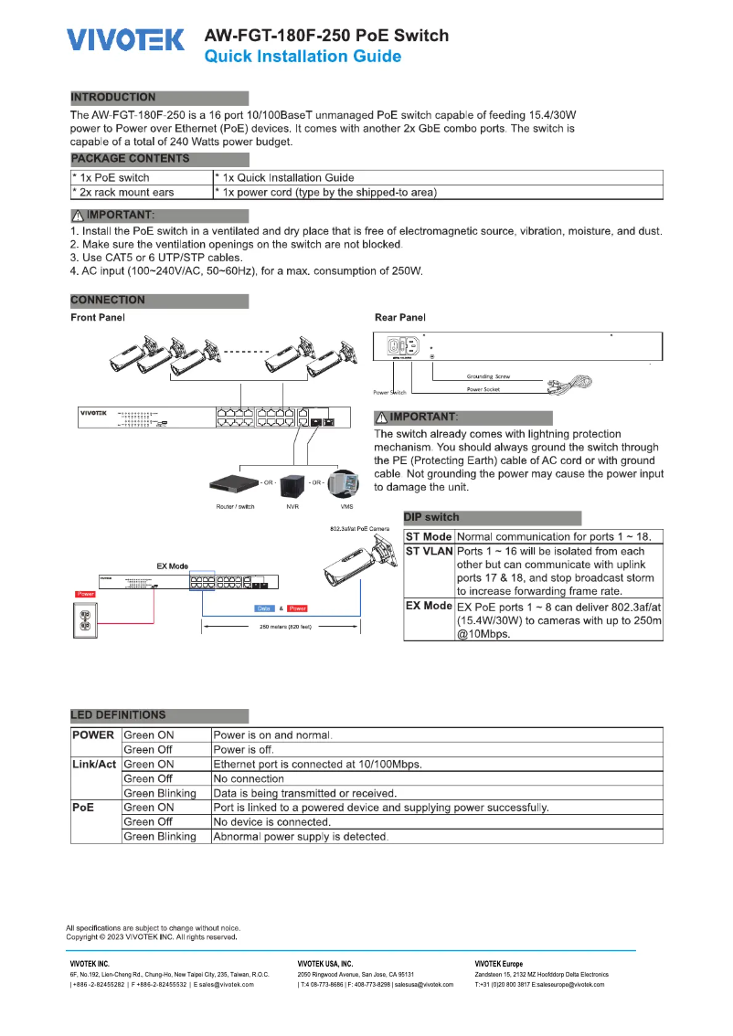 Page 1 de la notice Manuel utilisateur Vivotek AW-FGT-180F-250