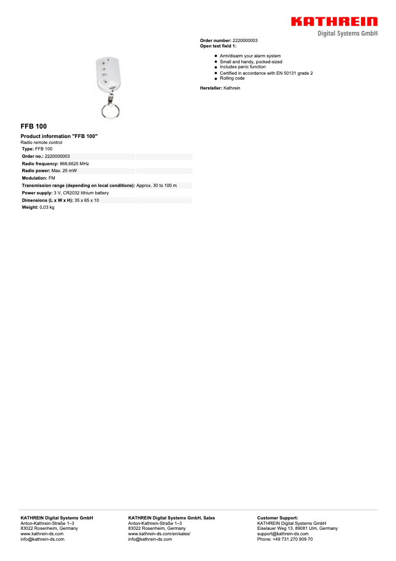 Imagen de la primera página del manual del dispositivo FFB 100