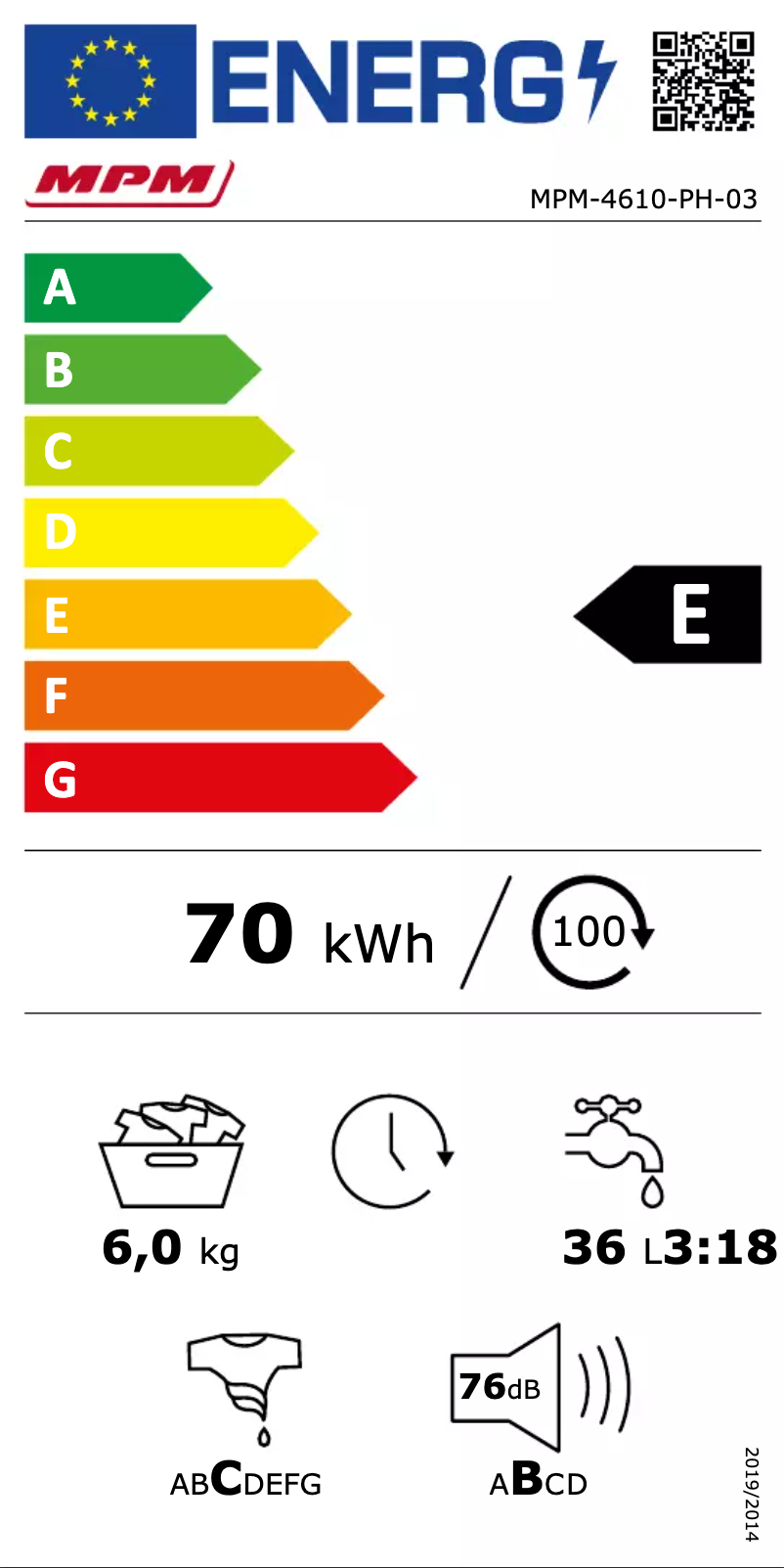 Page 1 de la notice Label énergétique MPM MPM-4610-PH-03