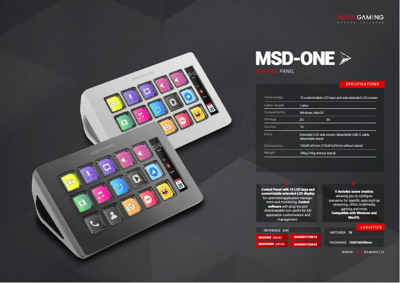 Page 1 de la notice Fiche technique Mars Gaming MSD-ONE