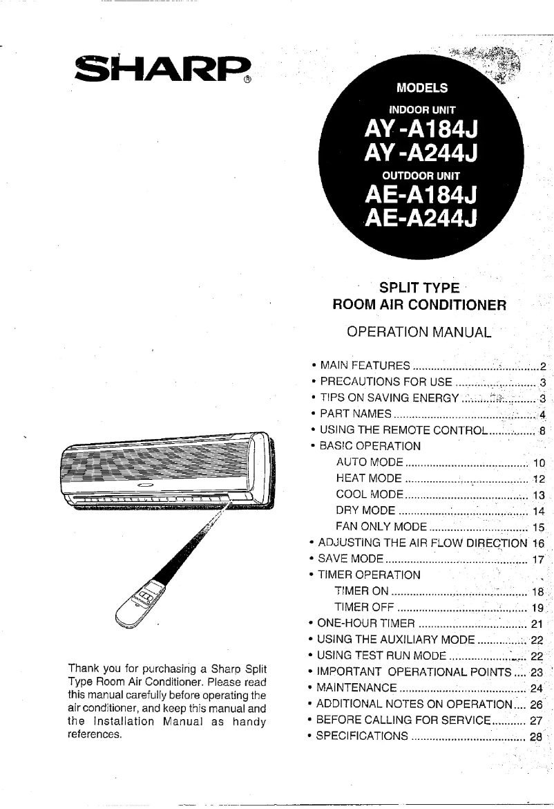 Page n°1 - Manuel utilisateur Sharp AY-A244J
