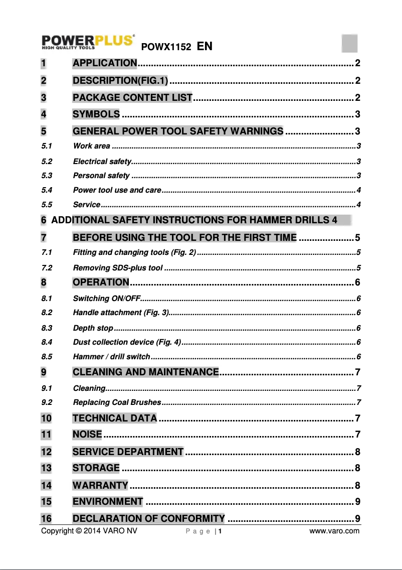 Page 1 de la notice Manuel utilisateur PowerPlus POWX1152