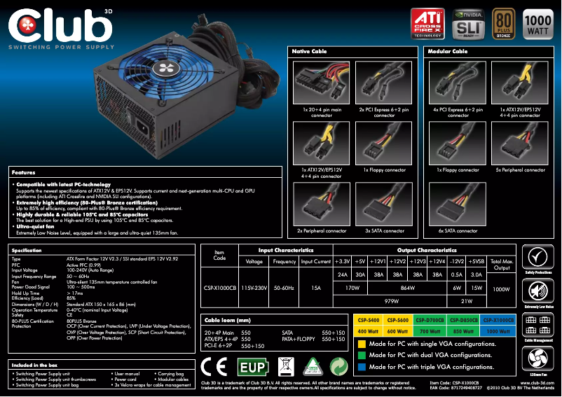 Page n°1 - Manuel utilisateur CLUB3D CSP-X1000CB