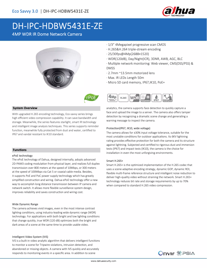 Page n°1 - Fiche technique Dahua Technology IPC-HDBW5431E-ZE