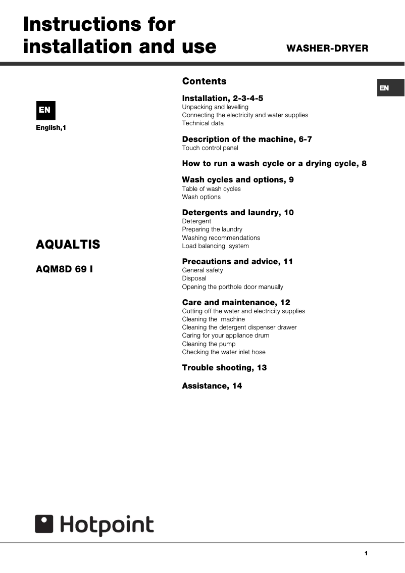 Page n°1 - Manuel utilisateur Hotpoint AQM8L 29 I V