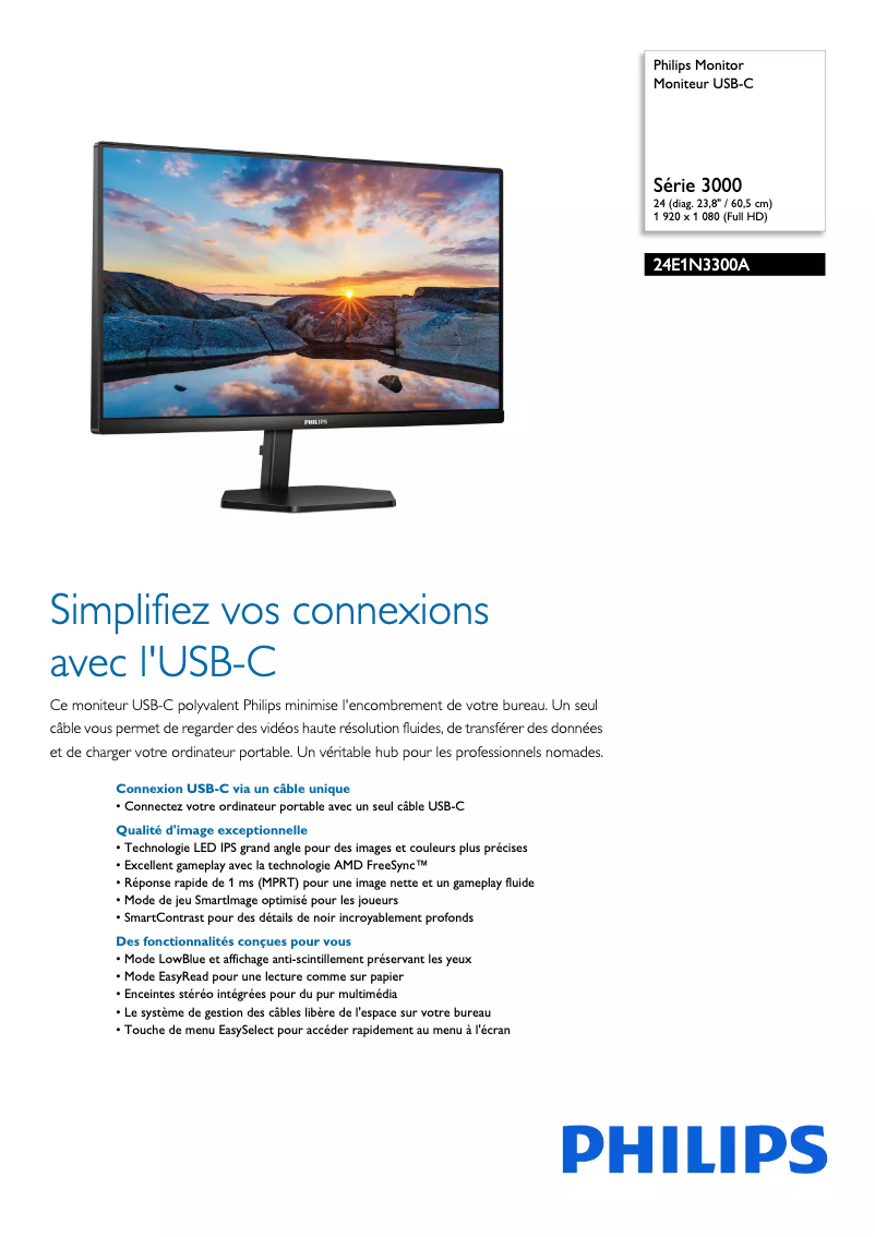Page 1 of the manual Technical Sheet Philips 24E1N3300A