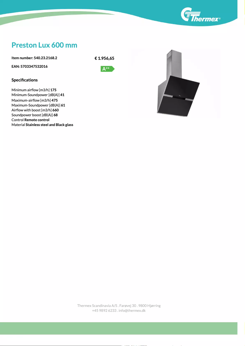 Page 1 de la notice Fiche technique Thermex Preston Lux