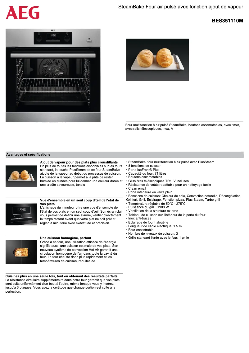 Page n°1 - Fiche technique AEG BES351110M