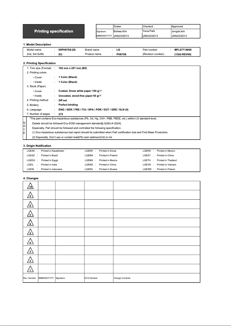 Page 1 de la notice Manuel utilisateur LG 60PH670S