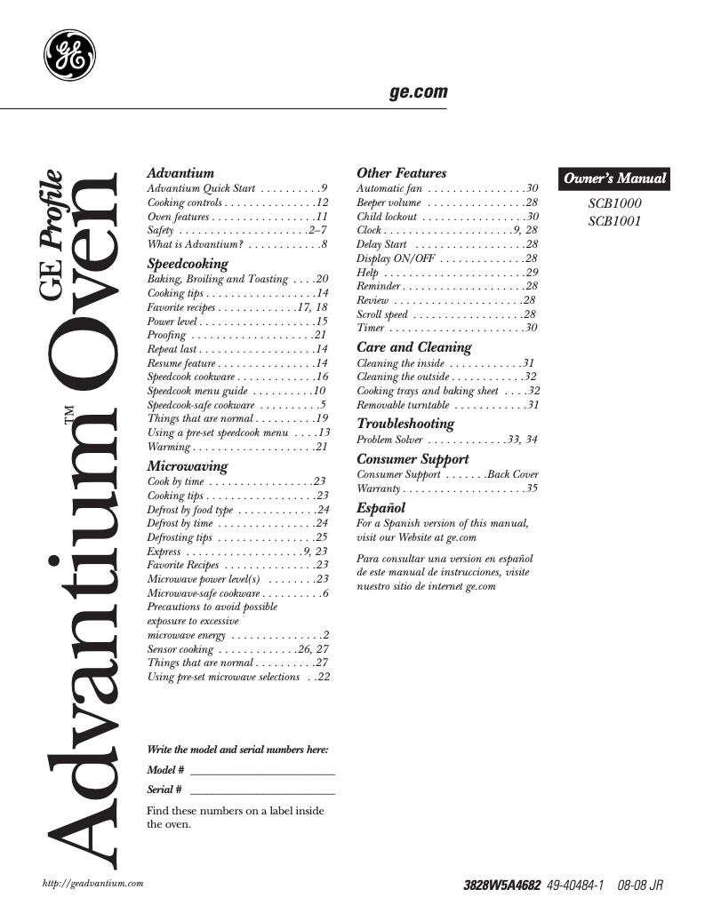 Page n°1 - Manuel d'utilisation et d'entretien GE SCB1000MWW