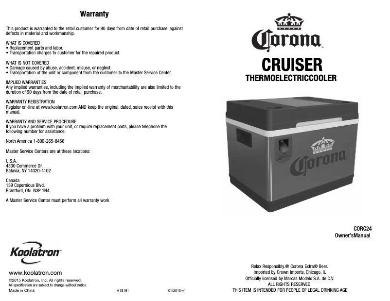 Page 1 de la notice Manuel utilisateur Corona Cruiser CORC24