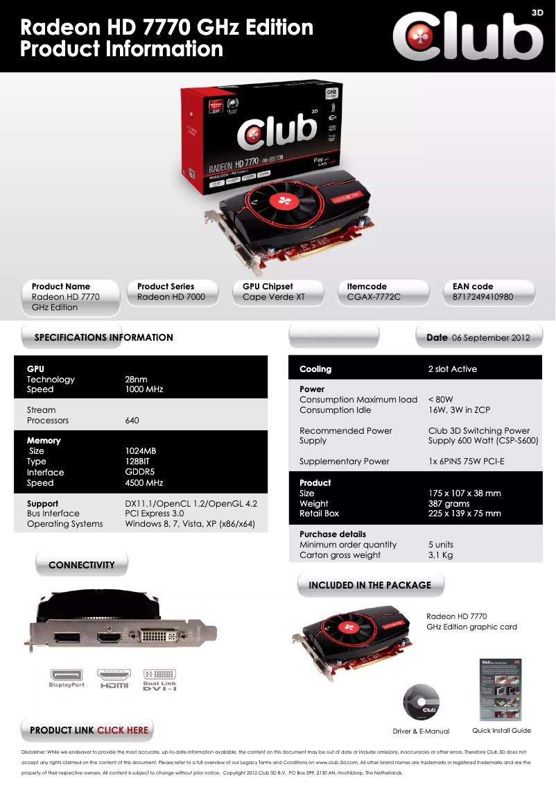 Page n°1 - Manuel utilisateur CLUB3D Radeon HD 7770 GHz Edition