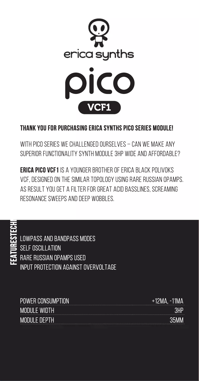 Page n°1 - Manuel utilisateur Erica Synths Pico VCF1