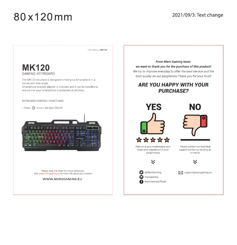 Page 1 de la notice Manuel utilisateur Mars Gaming MK120