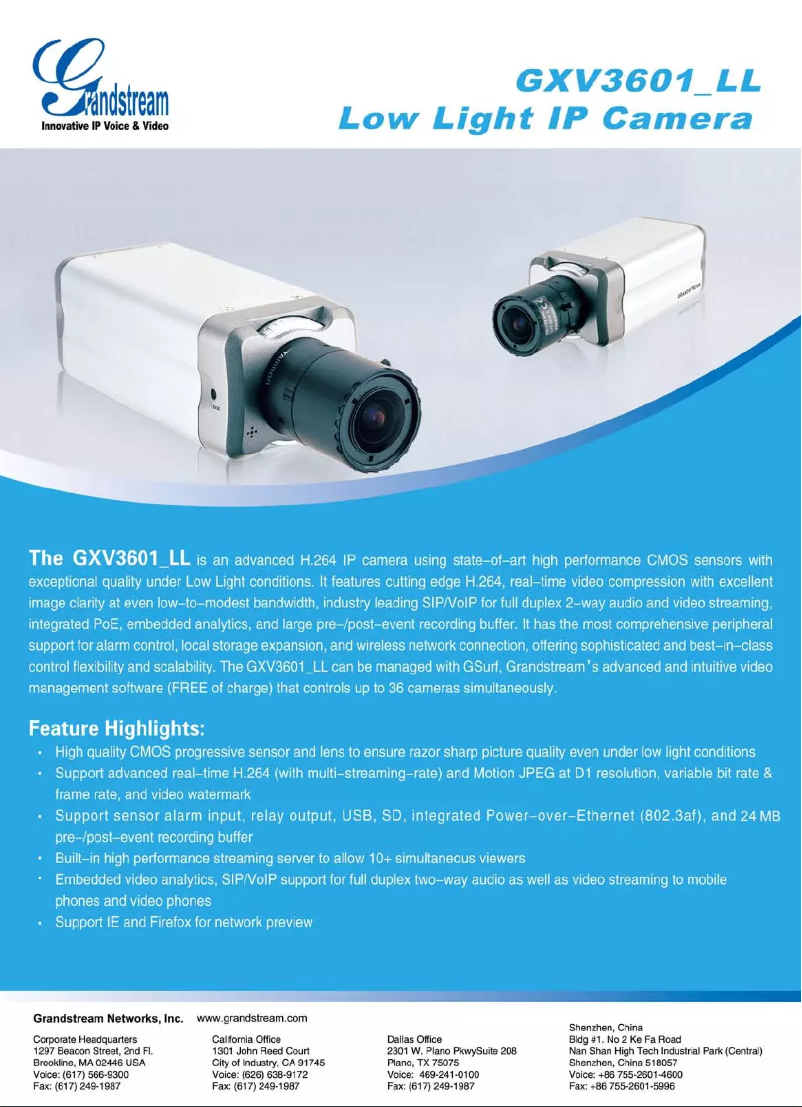 Page 1 de la notice Manuel utilisateur Grandstream GXV-3601_LL