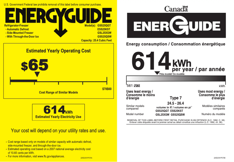 Página 1 del manual Etiqueta energética GE GSS25QGTWW