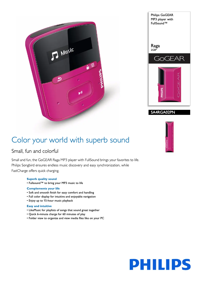 Page 1 of the manual Brochure Philips GoGear SA4RGA02
