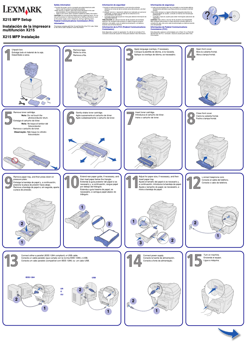 Page 1 de la notice Guide d'installation Lexmark X215 MFP