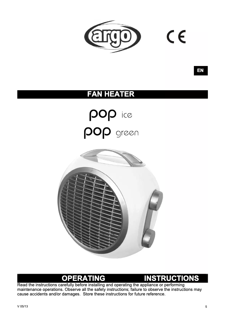 Page 1 of the manual User Manual Argoclima Pop Ice