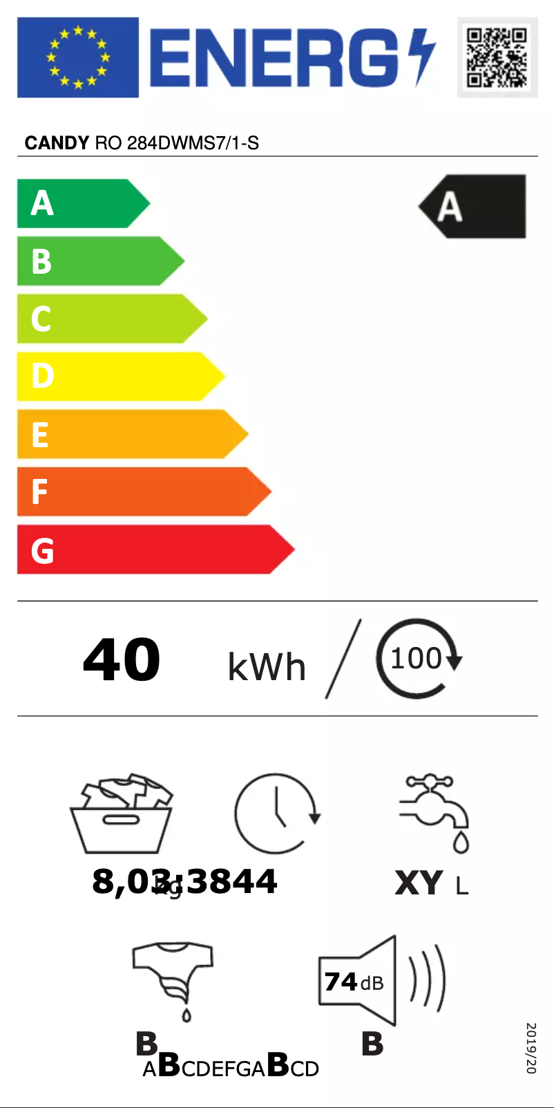 Page n°1 - Label énergétique Candy RO 284DWMS7/1-S