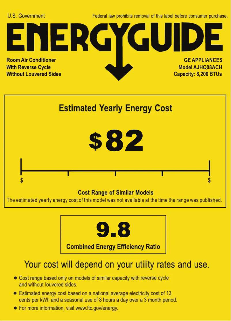 Página 1 del manual Etiqueta energética GE AJHQ08ACH