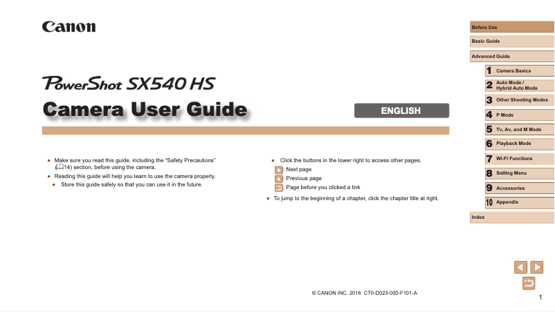 Page 1 de la notice Manuel utilisateur Canon PowerShot SX540 HS