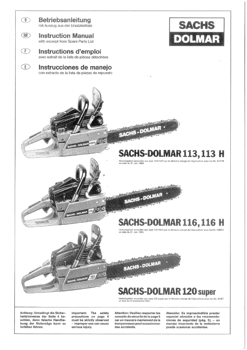 Page n°1 - Manuel utilisateur Dolmar 113 H
