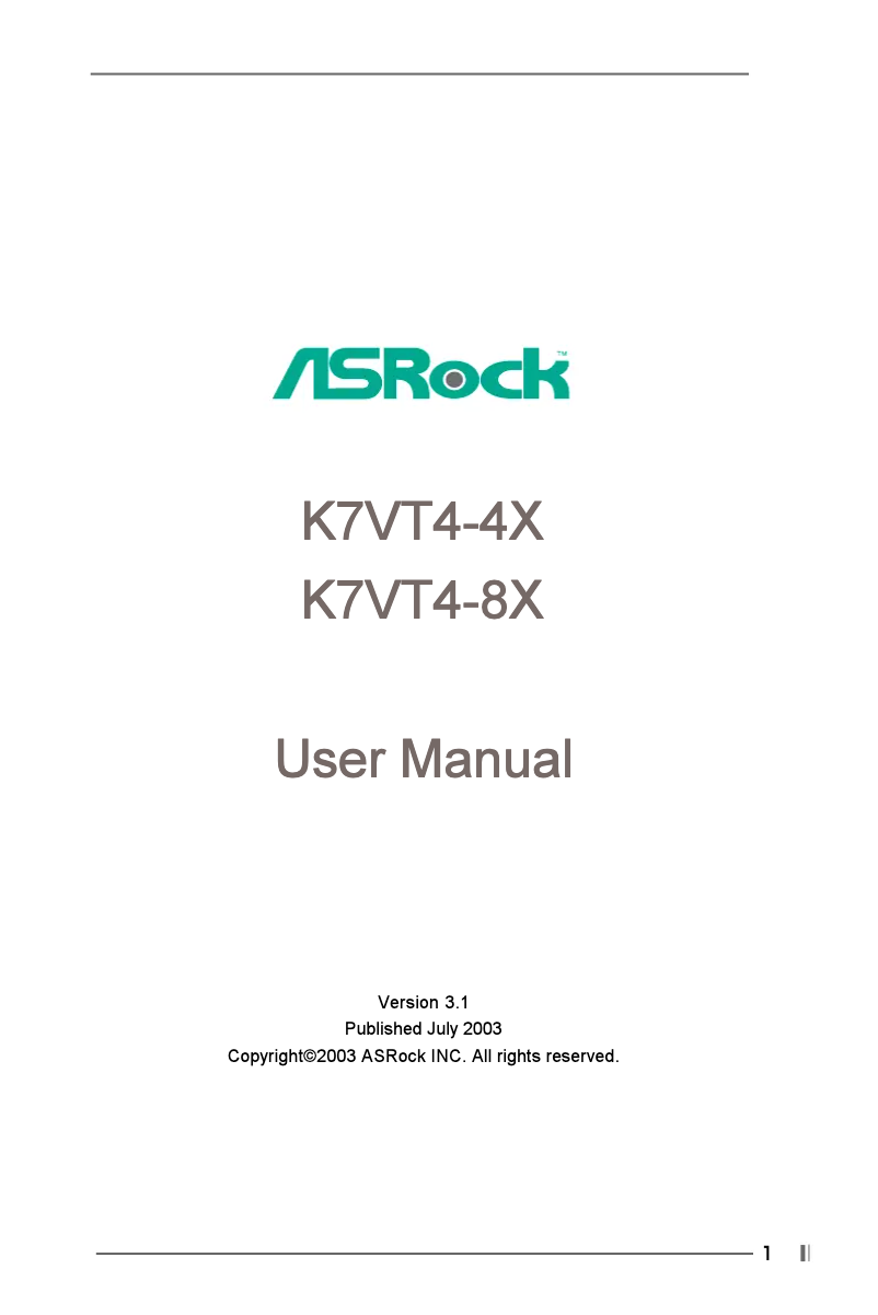 Page 1 de la notice Manuel utilisateur Asrock K7VT4-4X
