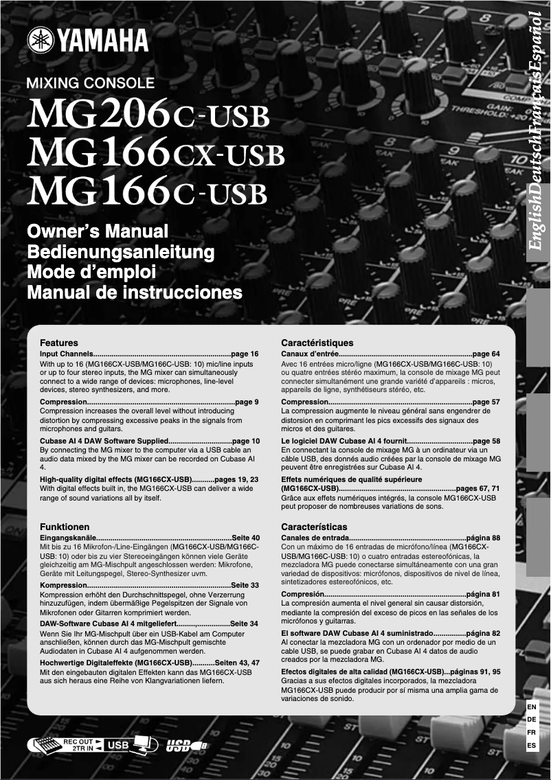 Page 1 de la notice Manuel utilisateur Yamaha MG166CX-USB