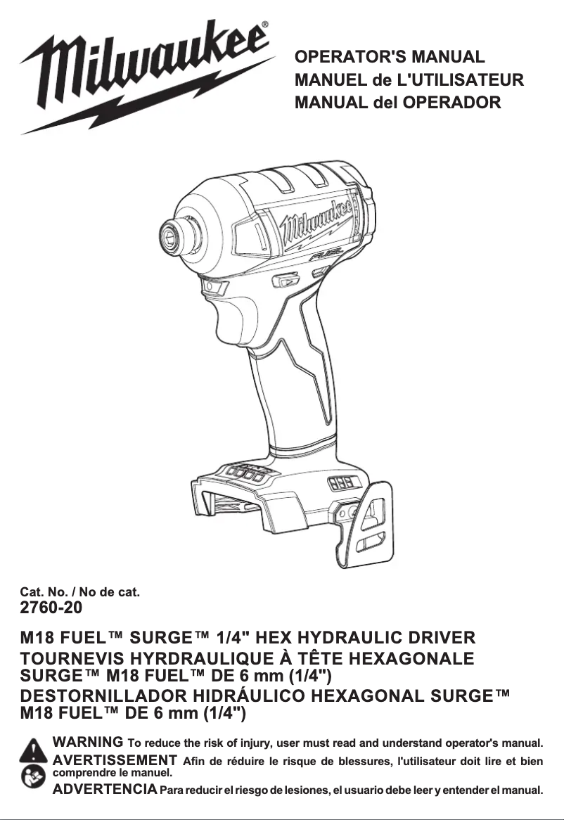 Image de la première page du manuel de l'appareil M18 Fuel Surge 2760-22
