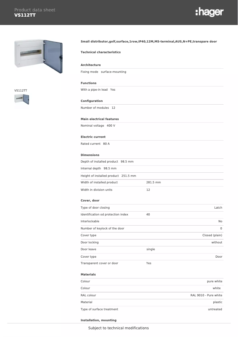 Image de la première page du manuel de l'appareil VS112TT