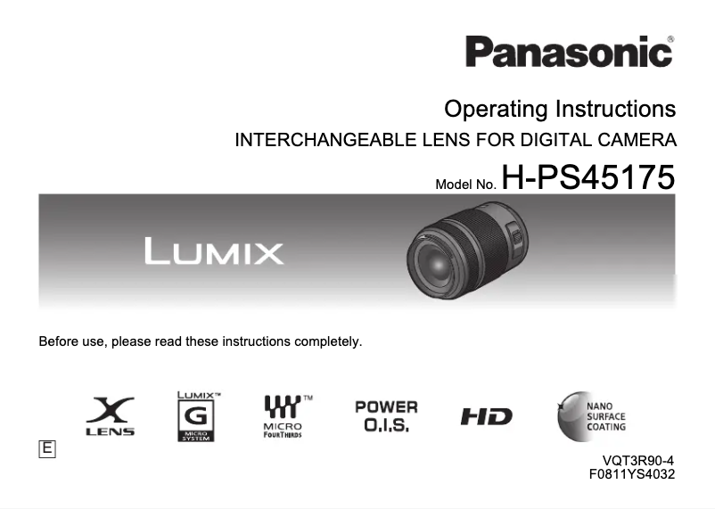Page 1 de la notice Manuel utilisateur Panasonic Lumix H-PS45175E