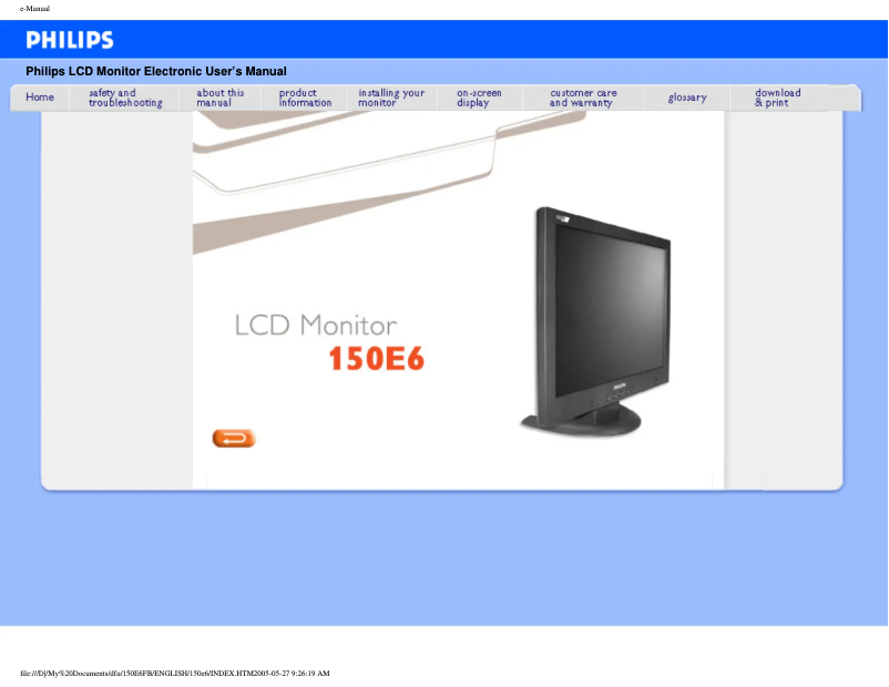 Page 1 de la notice Manuel utilisateur Philips 150E6FB