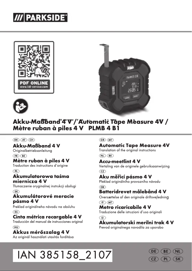 Page 1 de la notice Manuel utilisateur Parkside PLMB 4 B1