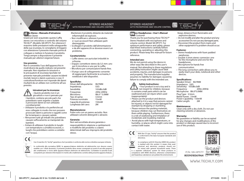Image de la première page du manuel de l'appareil SB-HP5TY