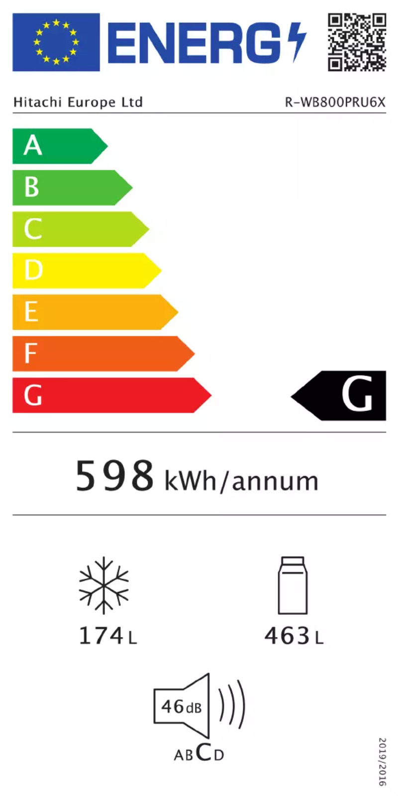Page n°1 - Label énergétique Hitachi R-WB800PRU6X
