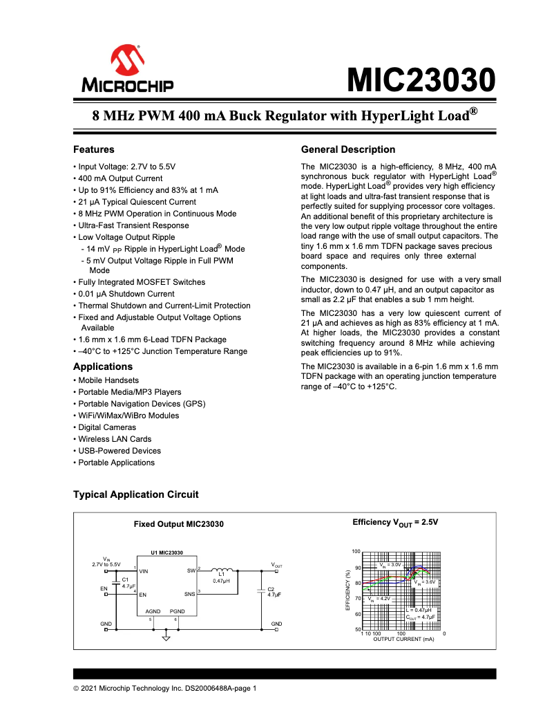 Page 1 de la notice Manuel utilisateur Microchip MIC23030