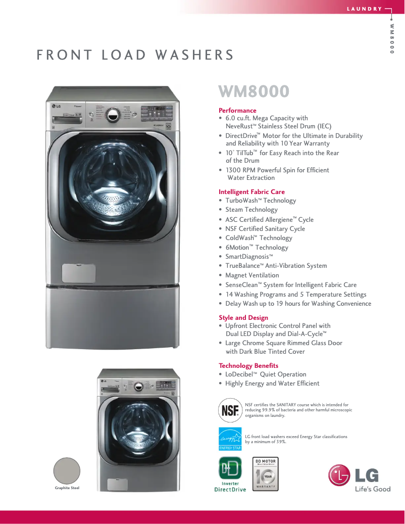 Page 1 de la notice Fiche technique LG WM8000HVA