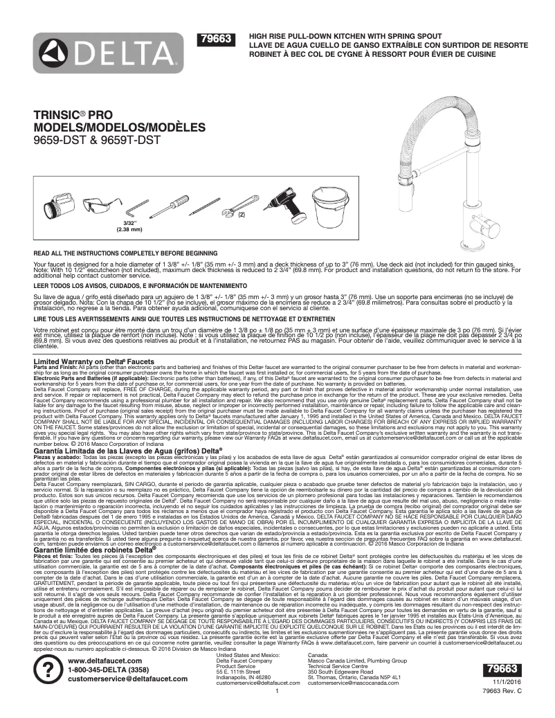 Page 1 de la notice Manuel utilisateur Delta 9659-AR-DST
