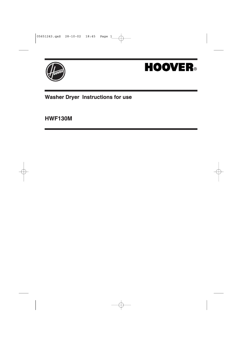 Page n°1 - Manuel utilisateur Hoover HWF130MUK