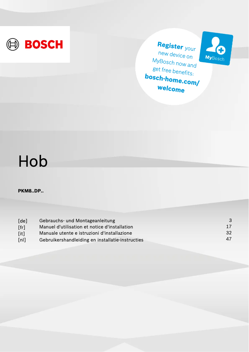 Page n°1 - Manuel utilisateur Bosch PKM801DP2D