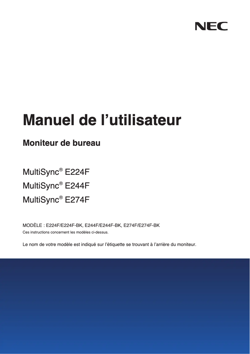 Image de la première page du manuel de l'appareil MultiSync E274F