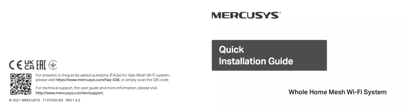 Page n°1 - Guide de démarrage rapide Mercusys Halo H70X